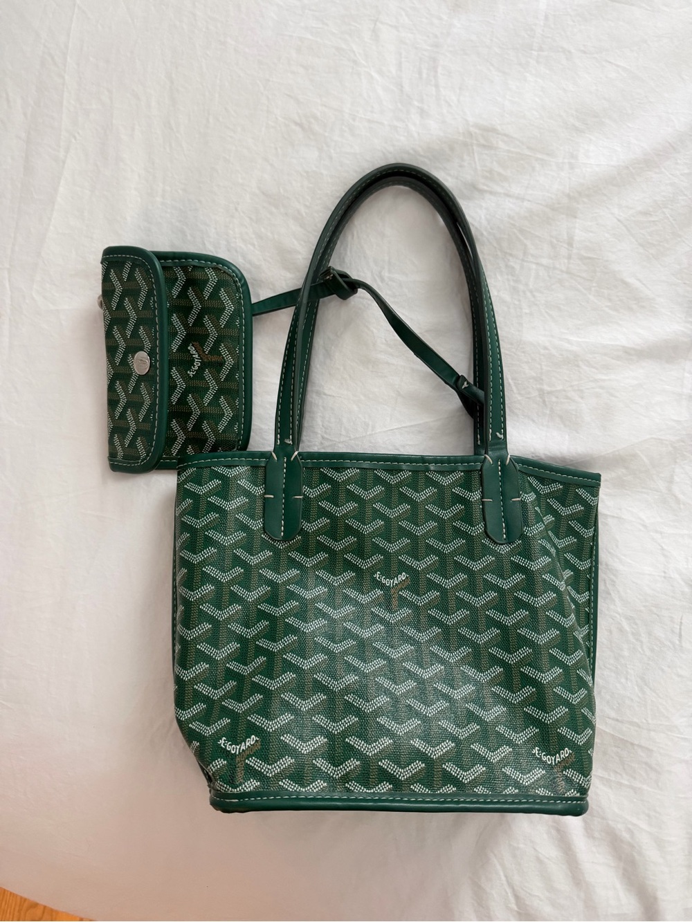 Goyard Green Patterned Tote Bag with Matching Wallet